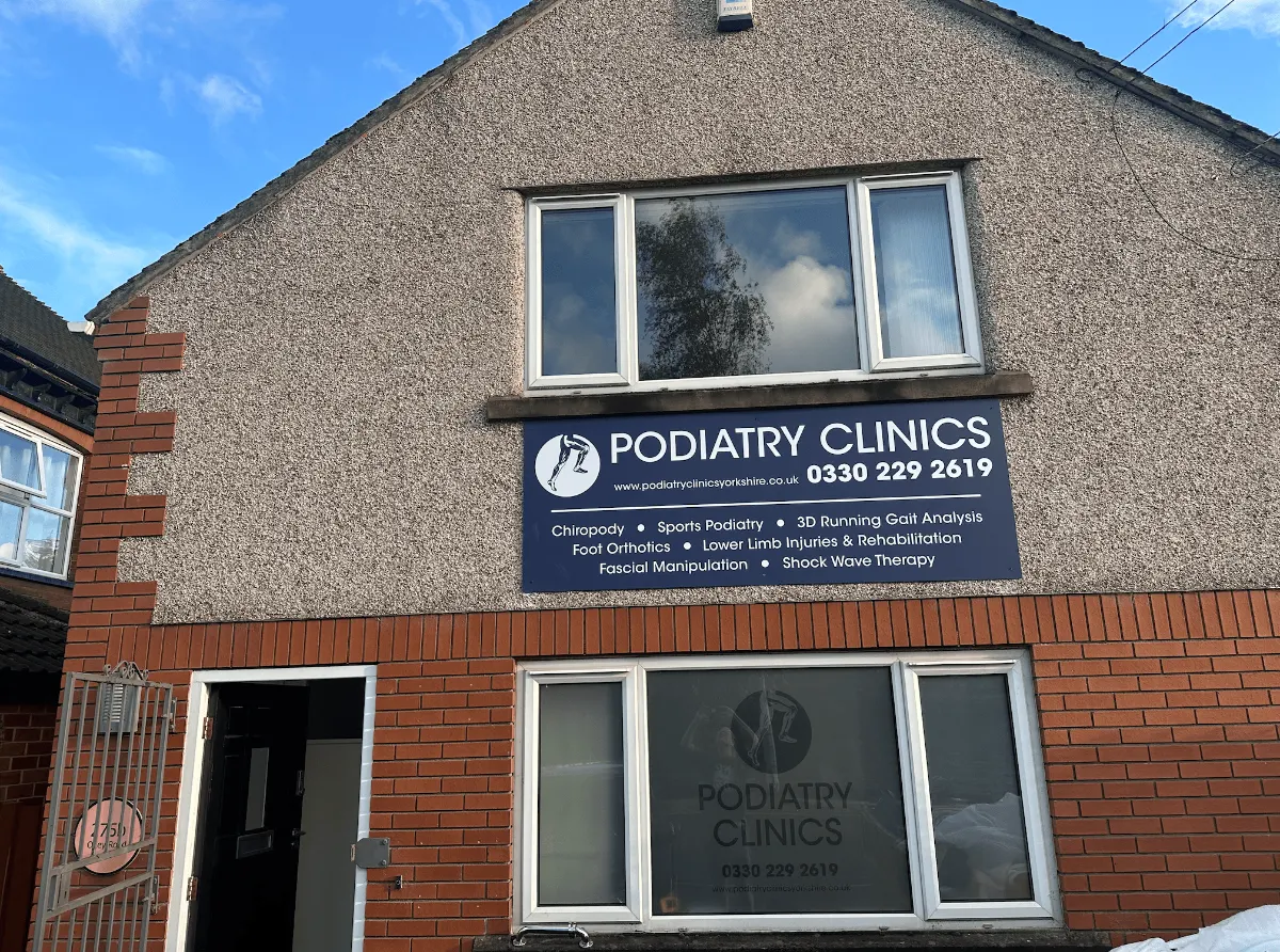 Exterior of the new Leeds Podiatry Clinic at 275b Otley Road, with Podiatry Clinics signage above the ground-floor window