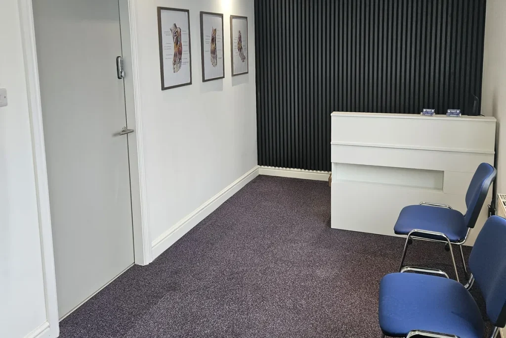 Reception and waiting area at the Leeds podiatry clinic